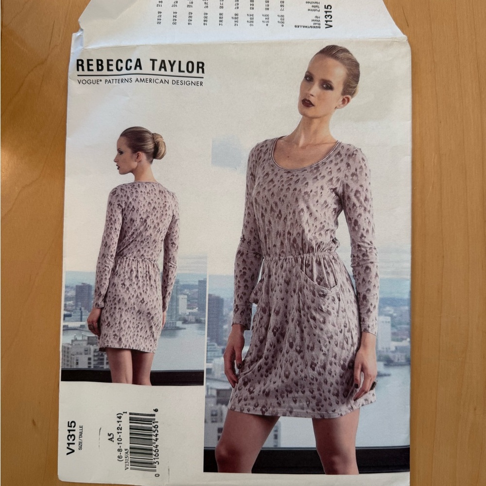 Vogue sewing pattern V1315 Rebecca Taylor design dress Rare